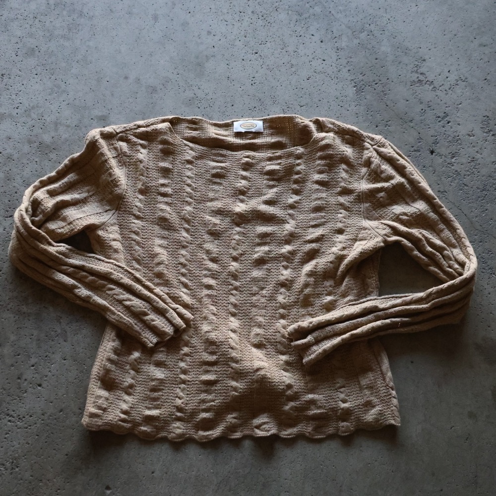 Talbots Womens Cable Knit Boat Neck Sweater Size Small Tan Beige Long Sleev